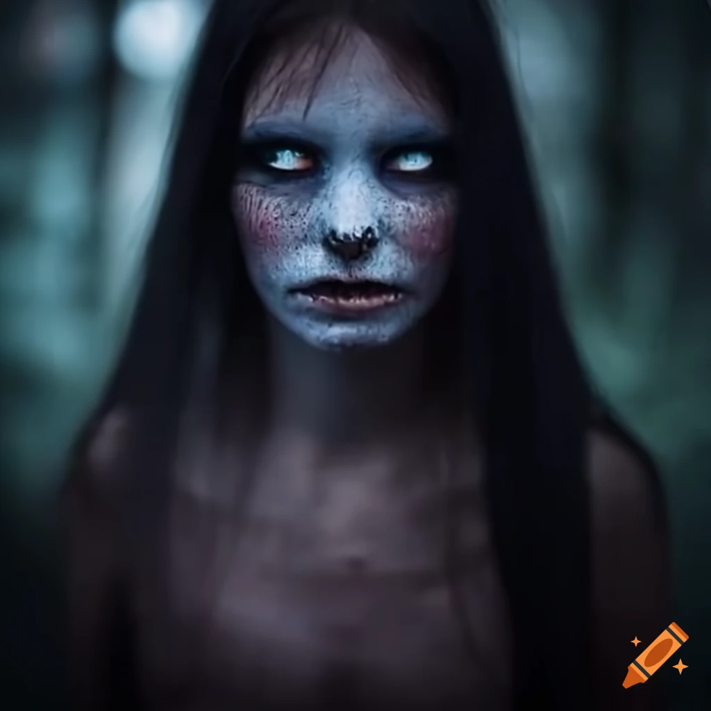Adult female werewolf with dark brown hair and blue eyes