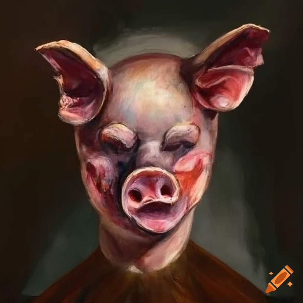 Francis Bacon inspired pig-headed woman painting with visceral undertones