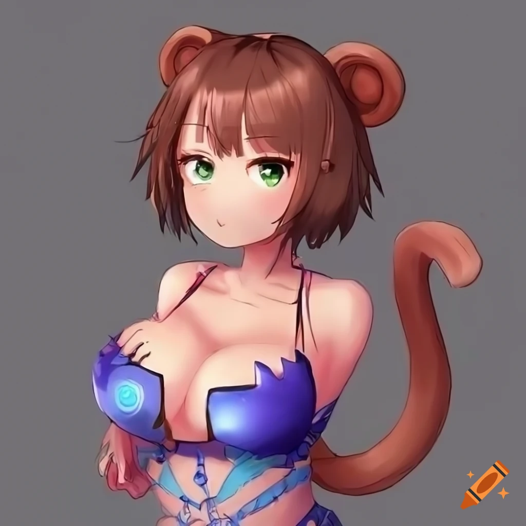 Human monkey girl gamer with kemonomimi style