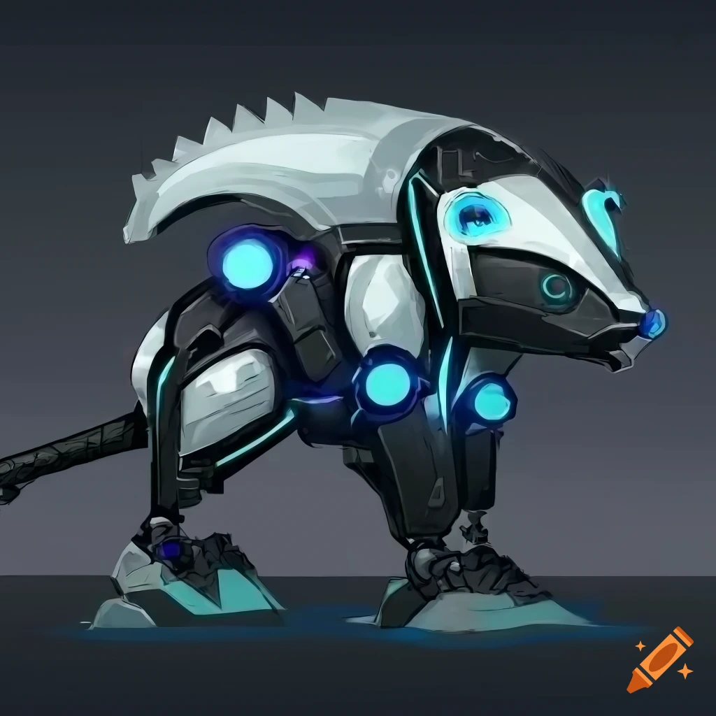 Futuristic cybernetic European Badger in a fantastical anime-style art