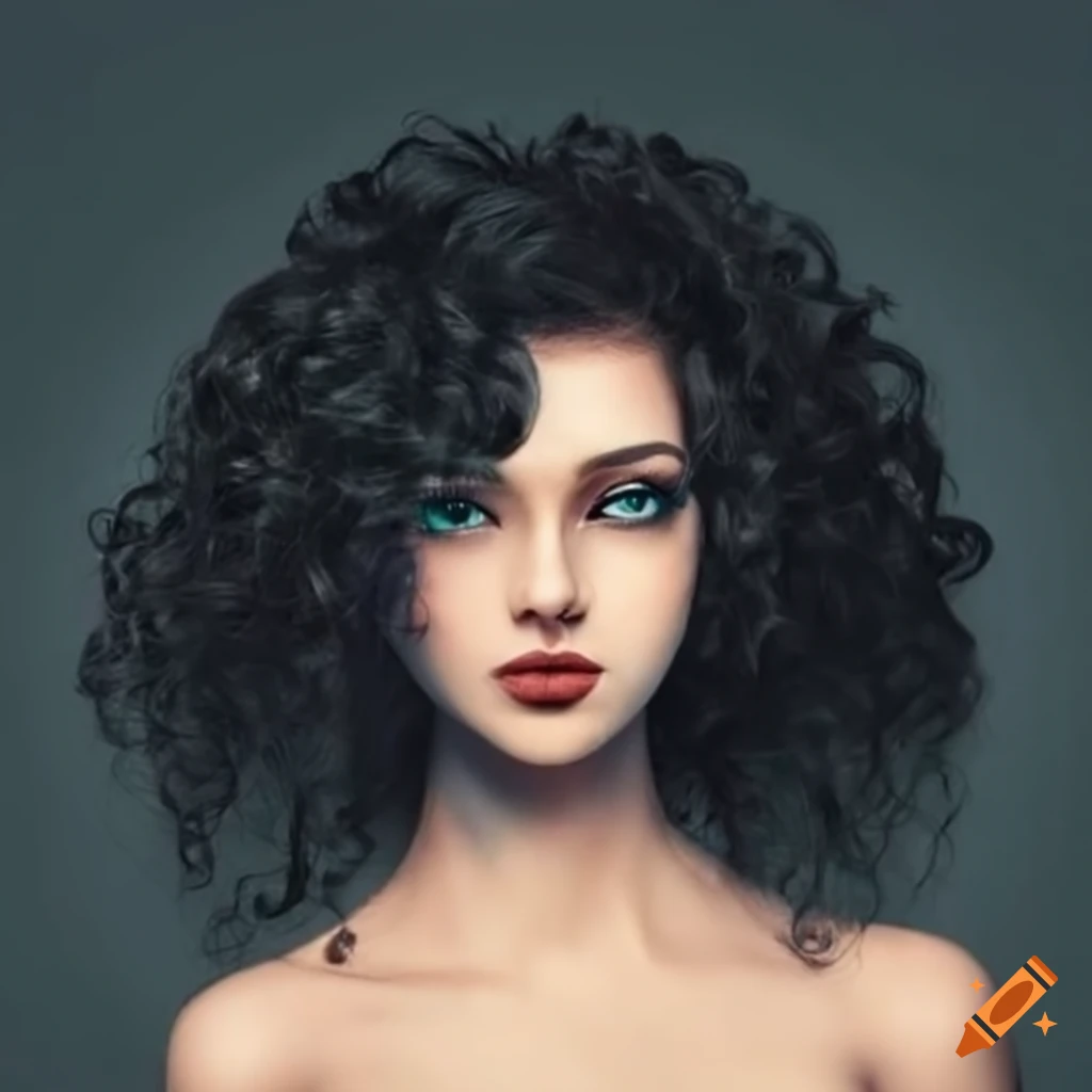 Woman with long wild curly black hair looking sophisticated and successful