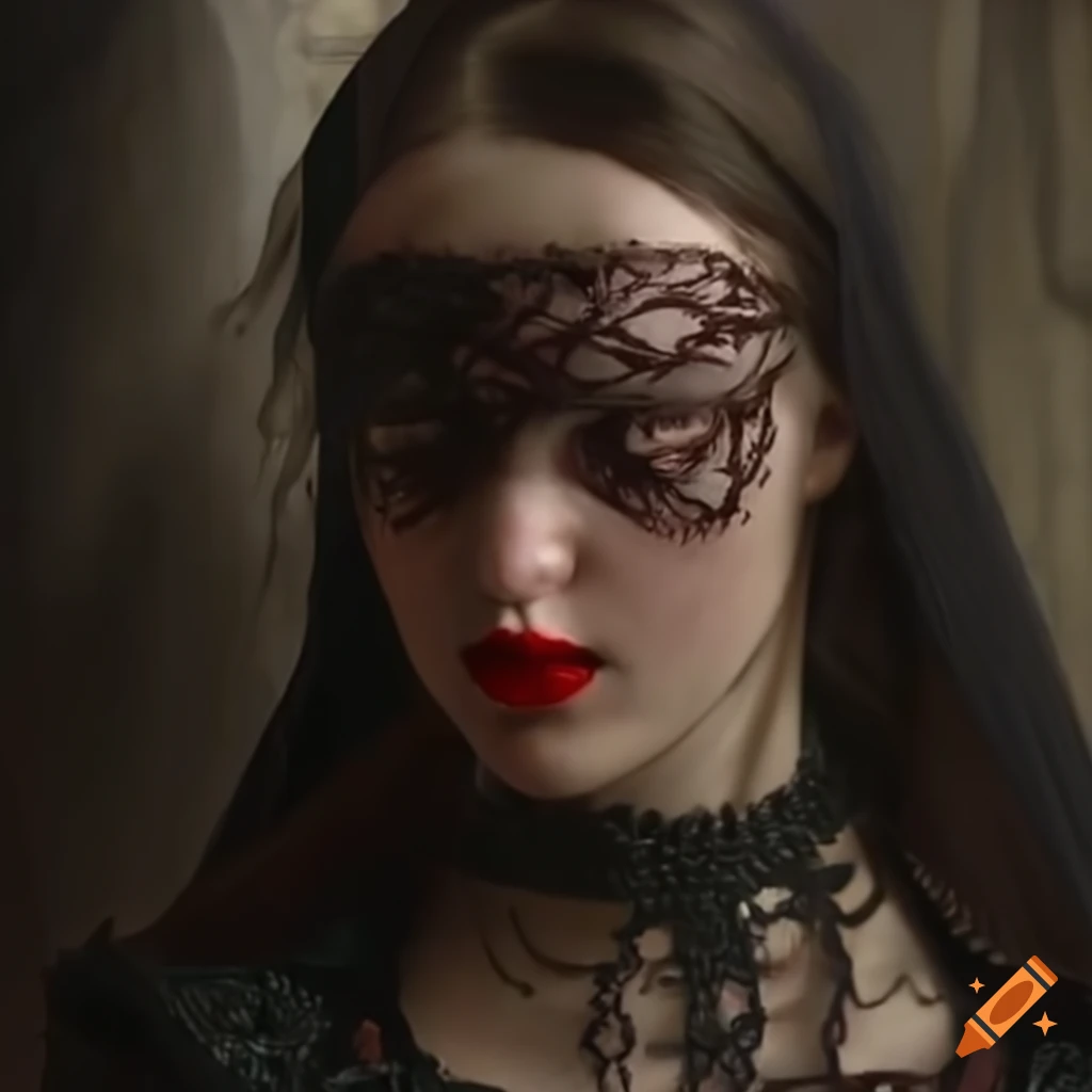 Young female wizard in gothic robes with a blindfold on Craiyon