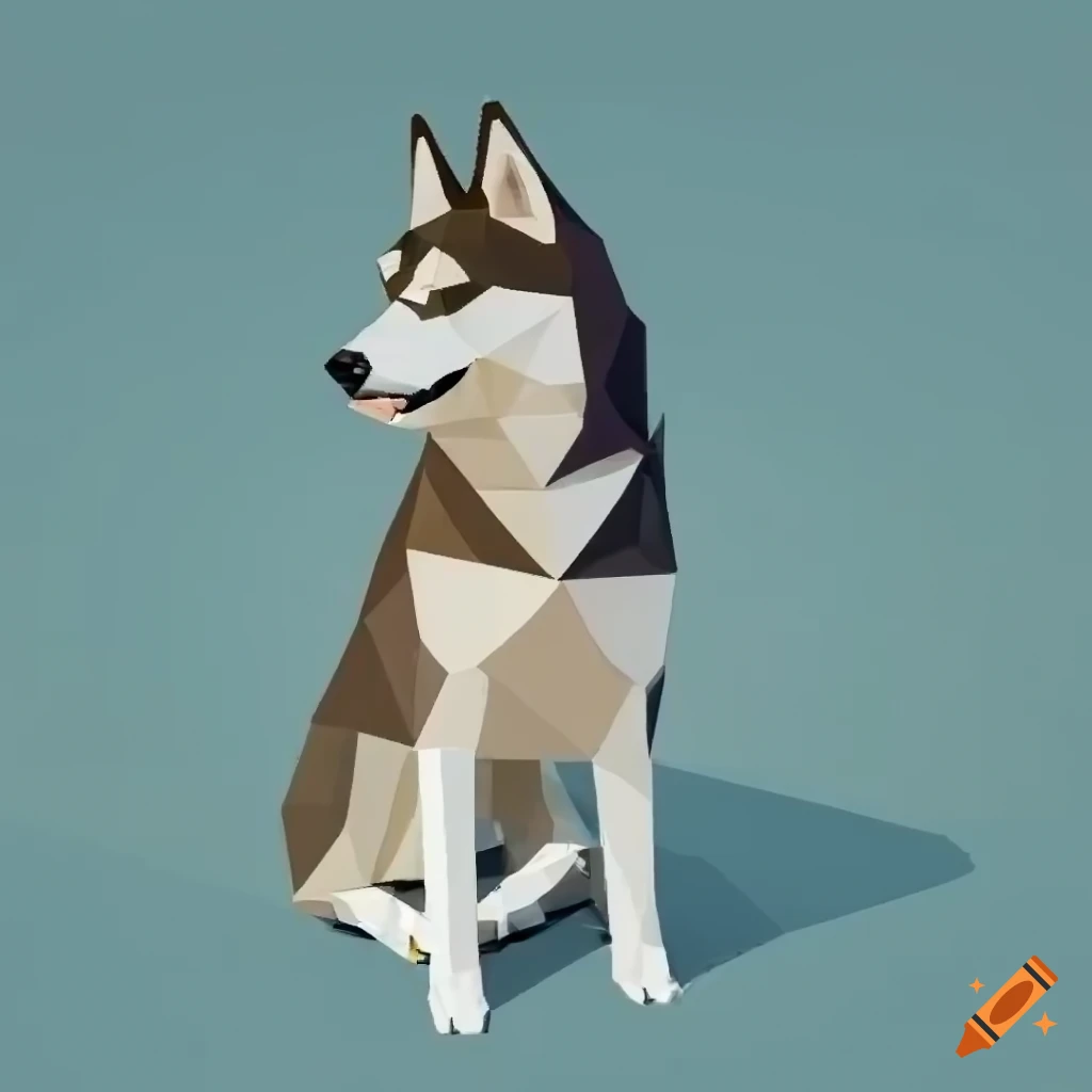 Low-poly style husky sitting