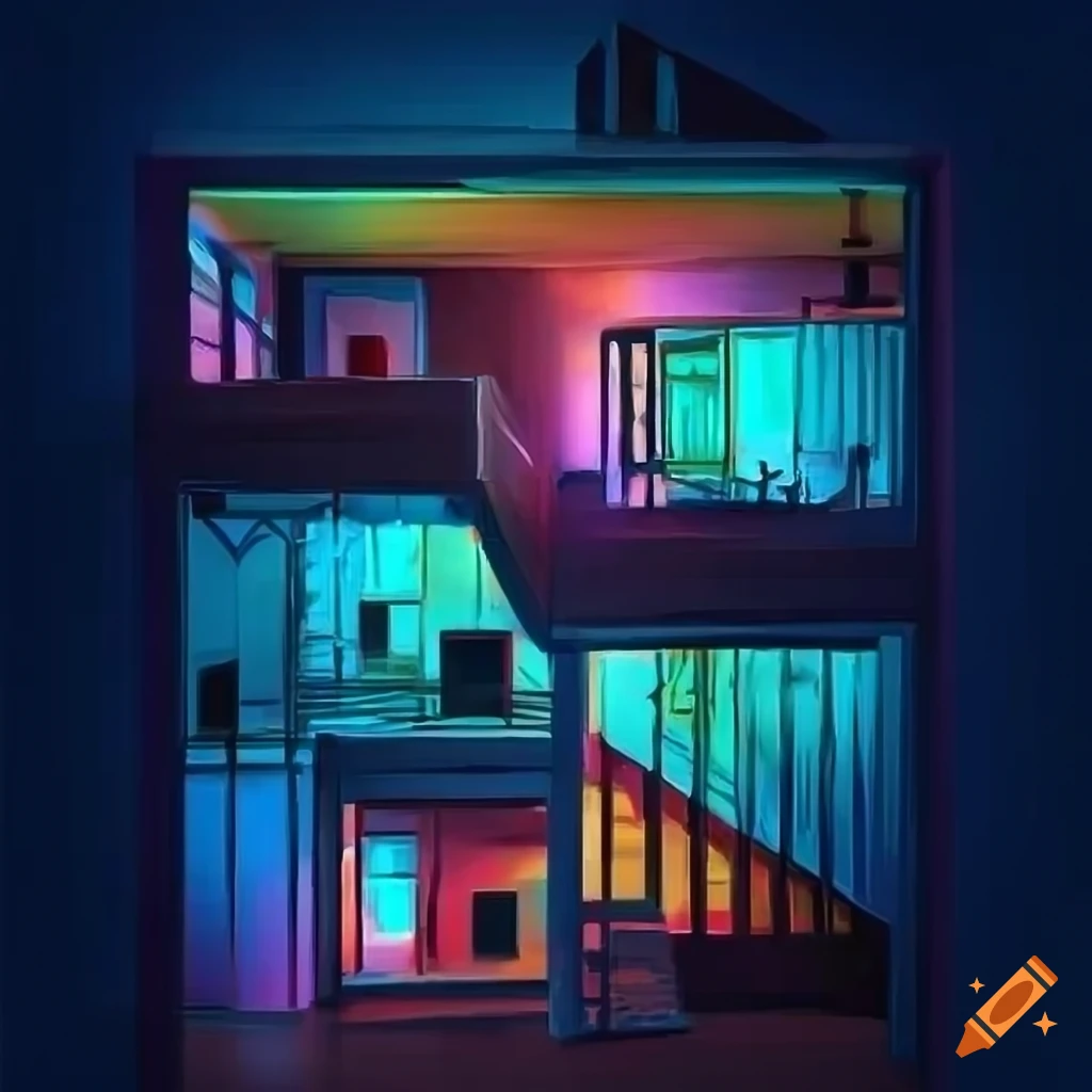 Interior view of a detailed 2D house design with stairs and levels in ...