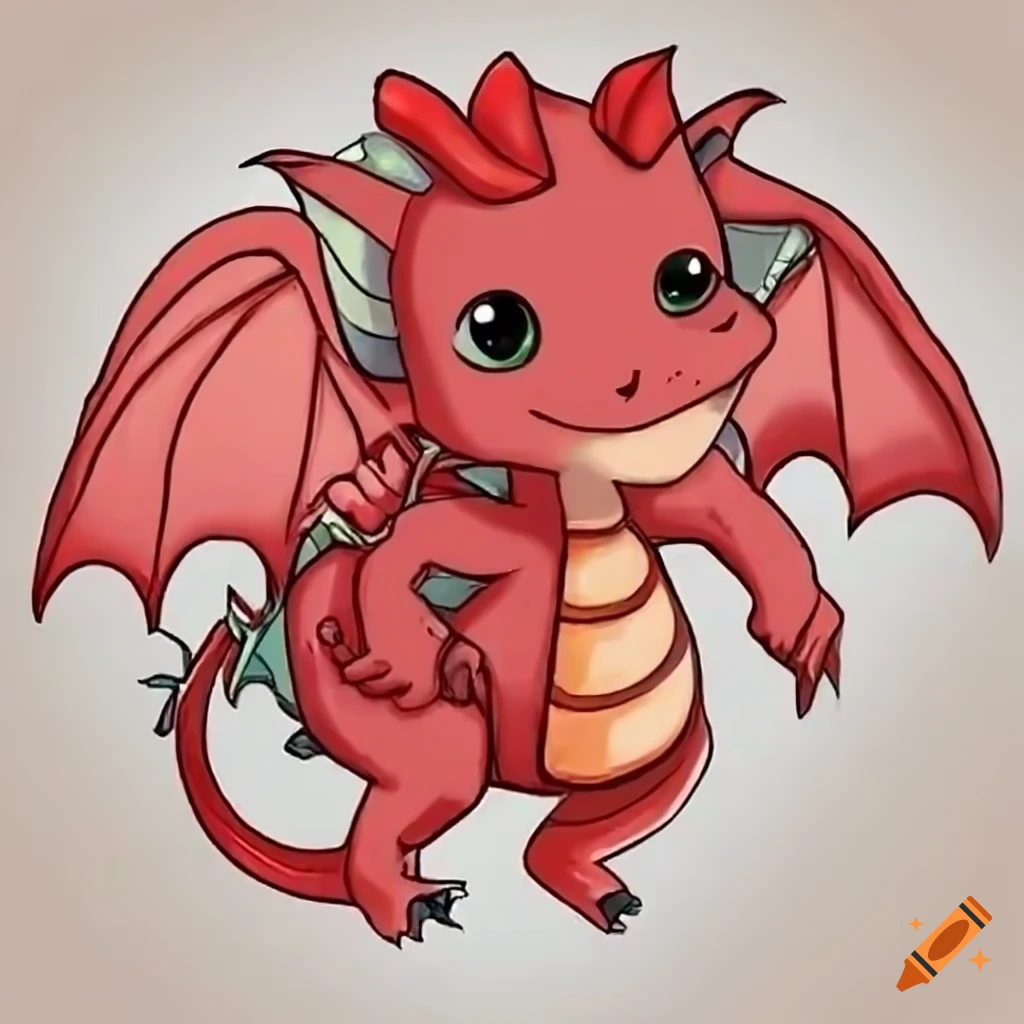 Adorable anime-style red baby dragon drawing