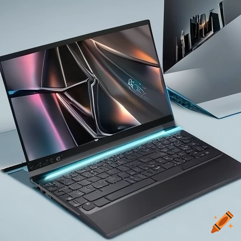 ASUS branded modern laptop with illuminated keyboard and trackpad on ...