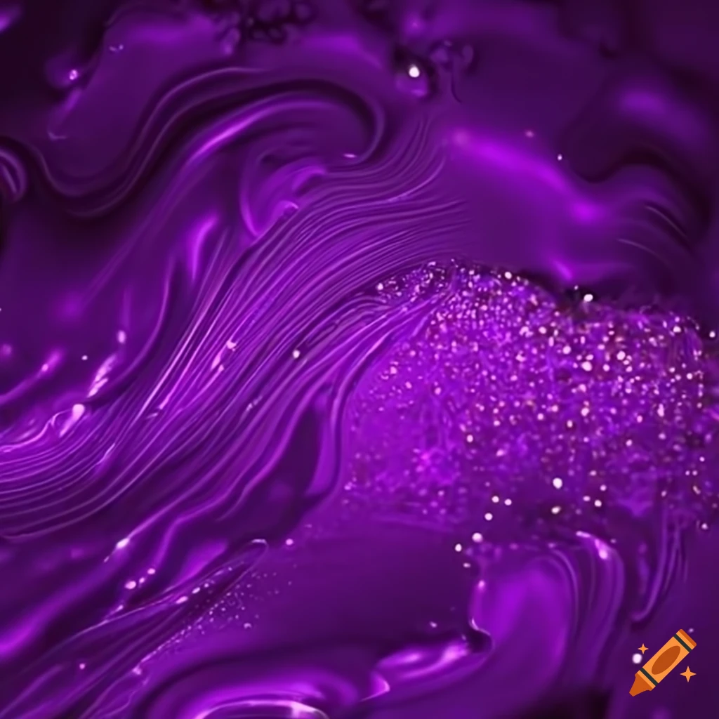 Vibrant purple color splash with gold glitter in 3D