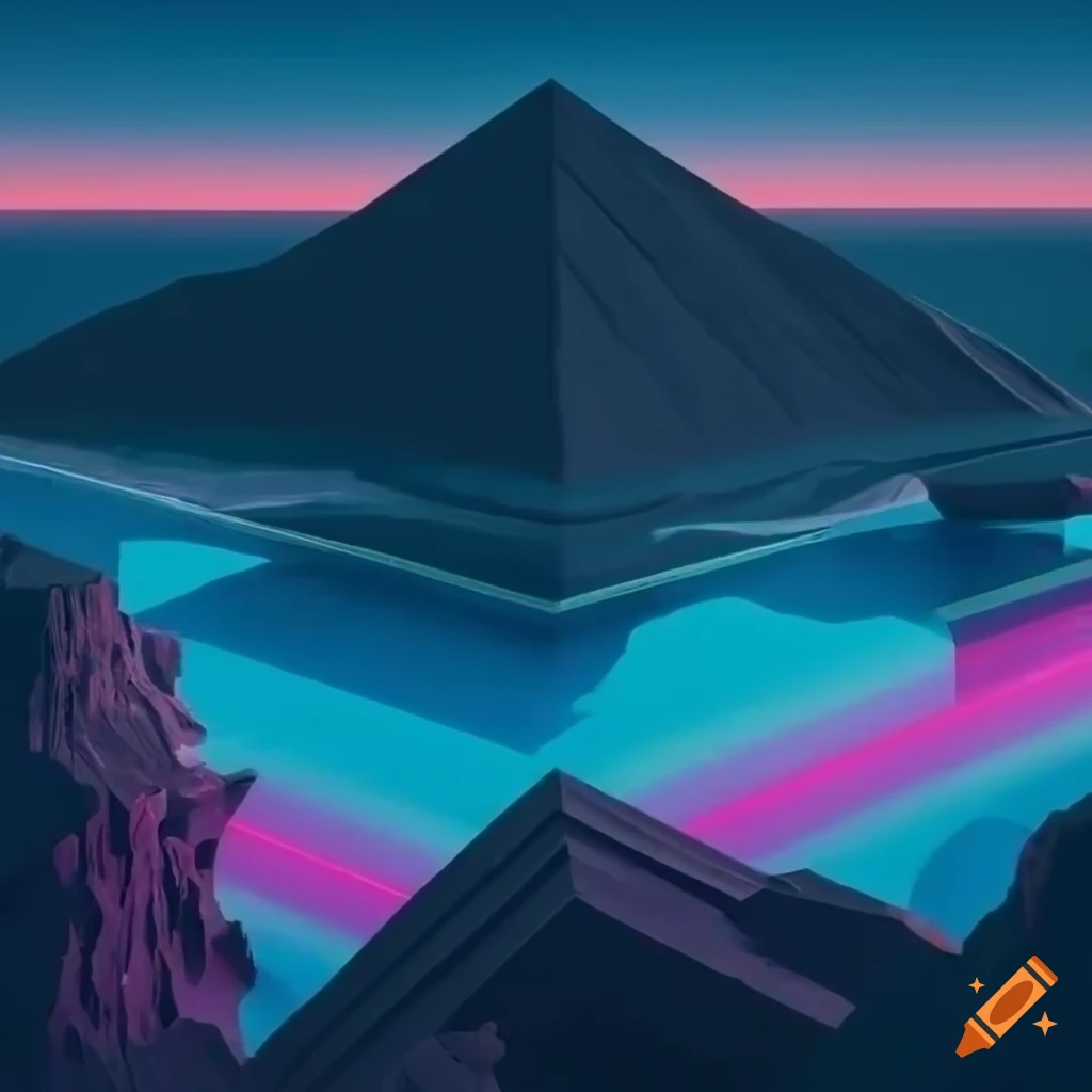 Isometric synthwave terrain with global illumination reflections and ambient occlusion