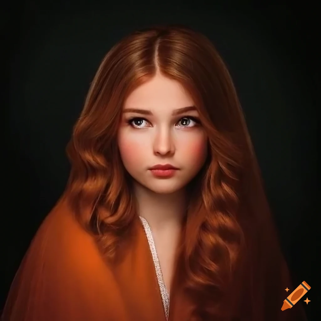Girl with chestnut hair in a dressing gown holding a lantern at night