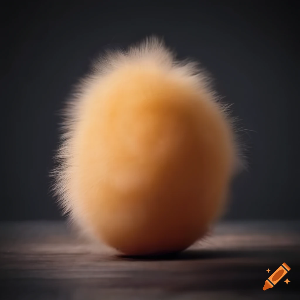 Furry chicken egg in detailed photograph
