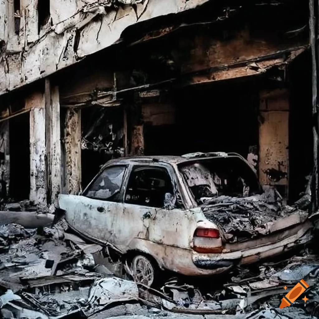 Abandoned buildings and cars in Gaza, Palestine