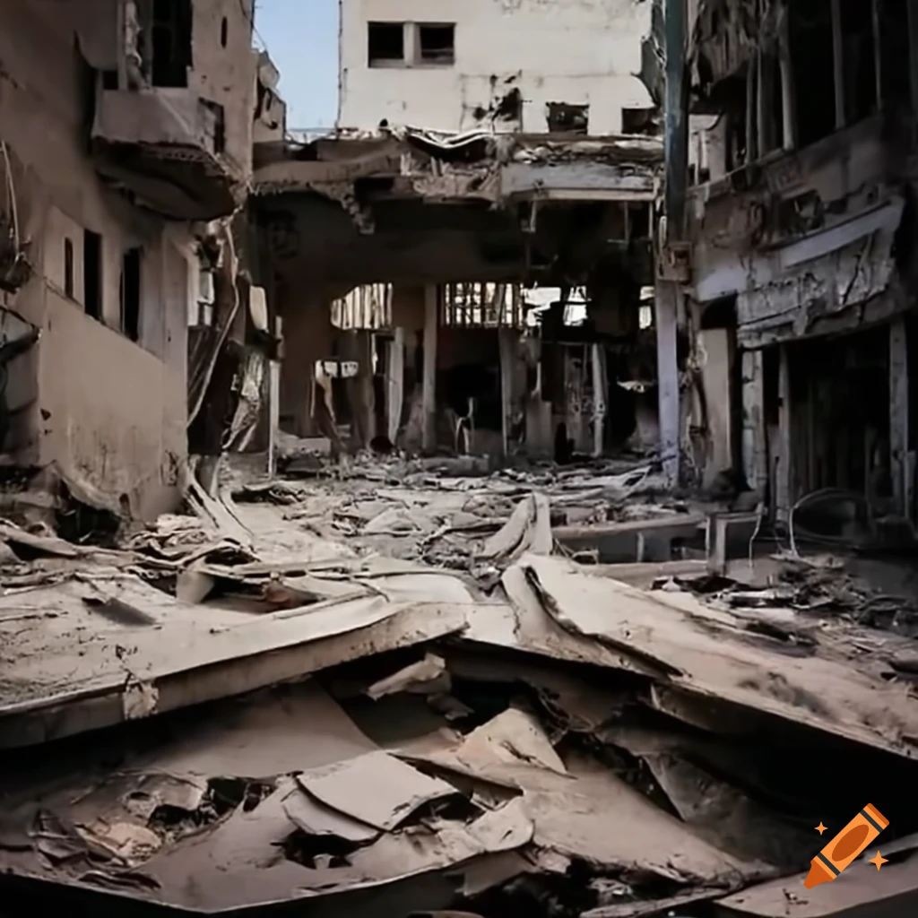 Abandoned Gaza Palestine with empty buildings and deserted market stalls