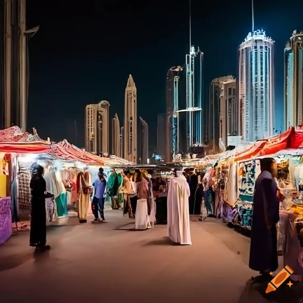 Night market with food trucks in Dubai, UAE