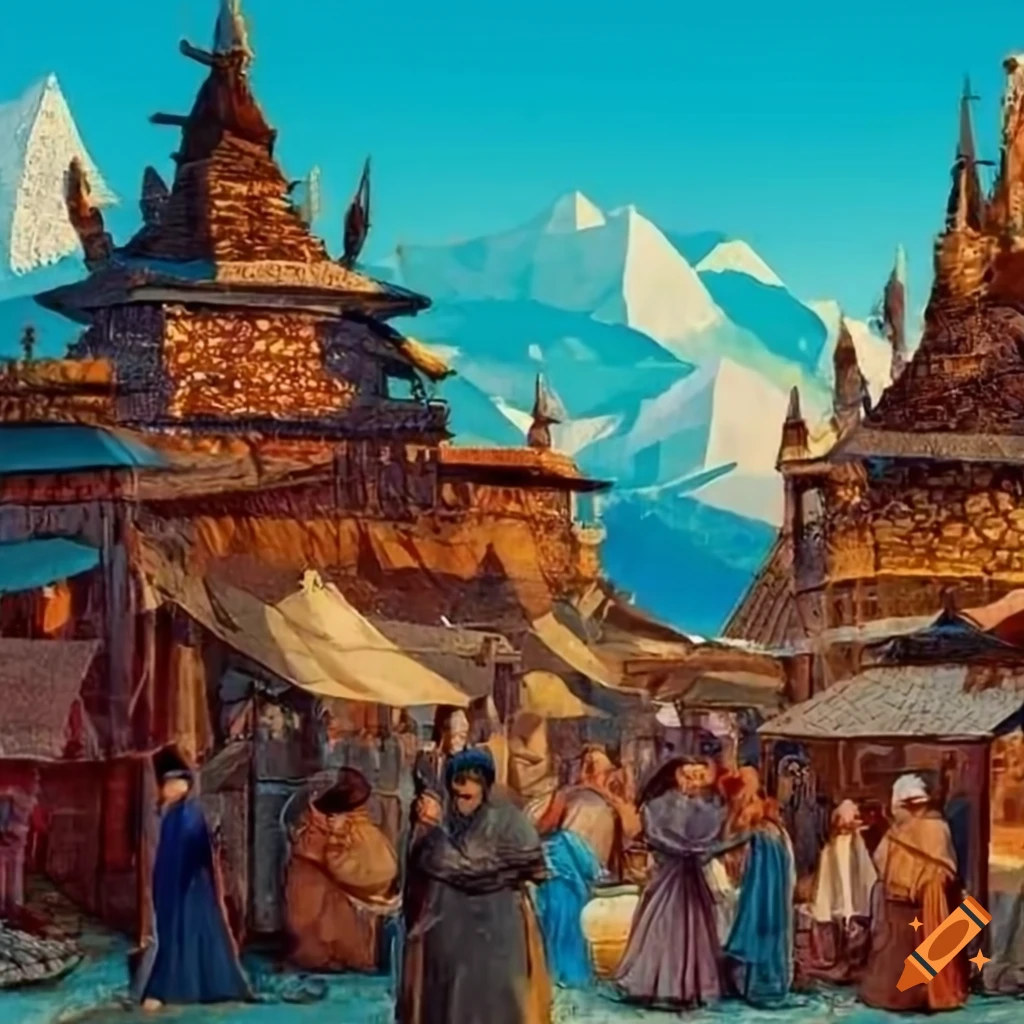 Crowded medieval market in karakorum, mongol empire 1300 ad on Craiyon