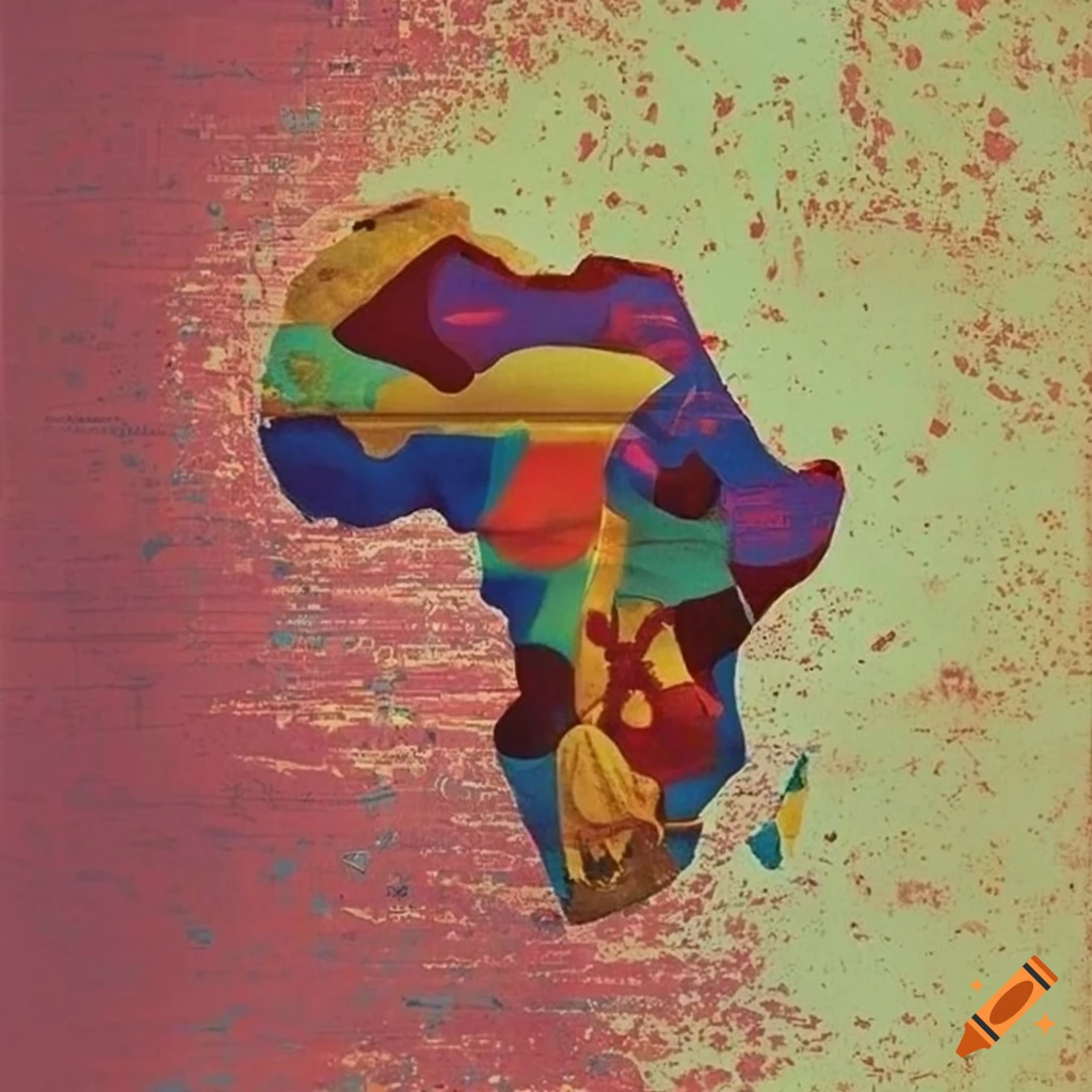 Retro poster art collage of Africa in the style of Pobert