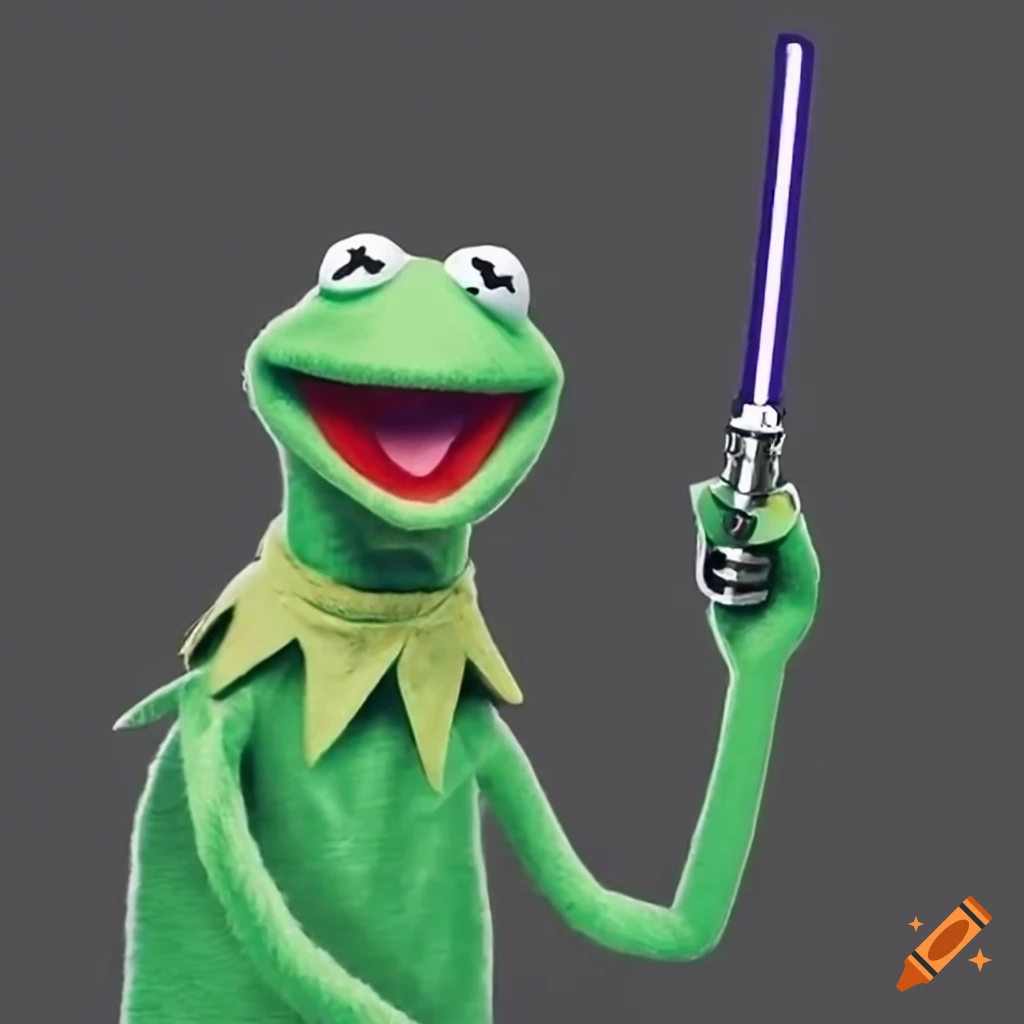 Kermit holding a lightsaber on Craiyon