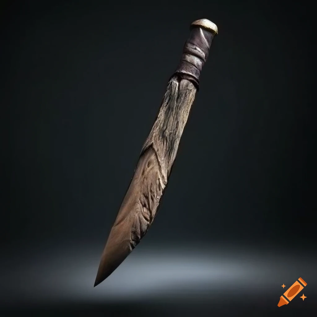Smooth obsidian long broken-back seax blade with dark cloth-wrapped grip