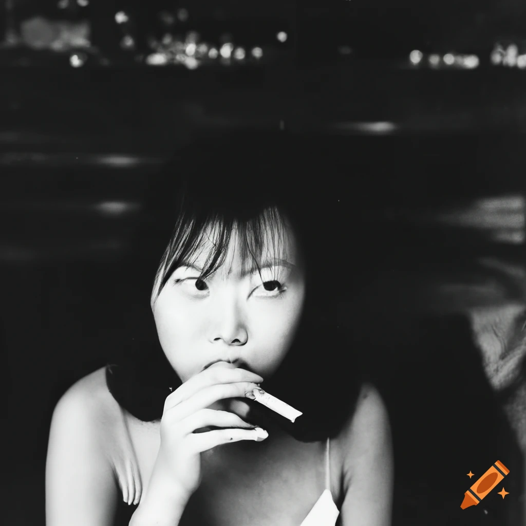Peilin Yang sitting on concrete edge with a cigarette