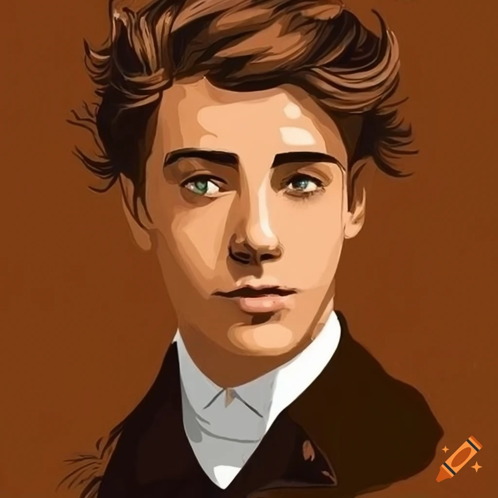 Portrait of a young man with light brown wavy hair in 1900s fashion ...