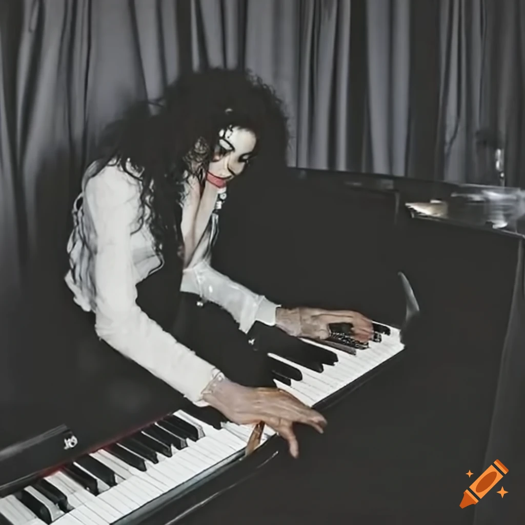 Michael Jackson playing piano with unique appearance