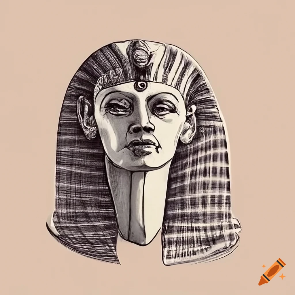 Retro abstract sphinx in a muse status, unique ink art