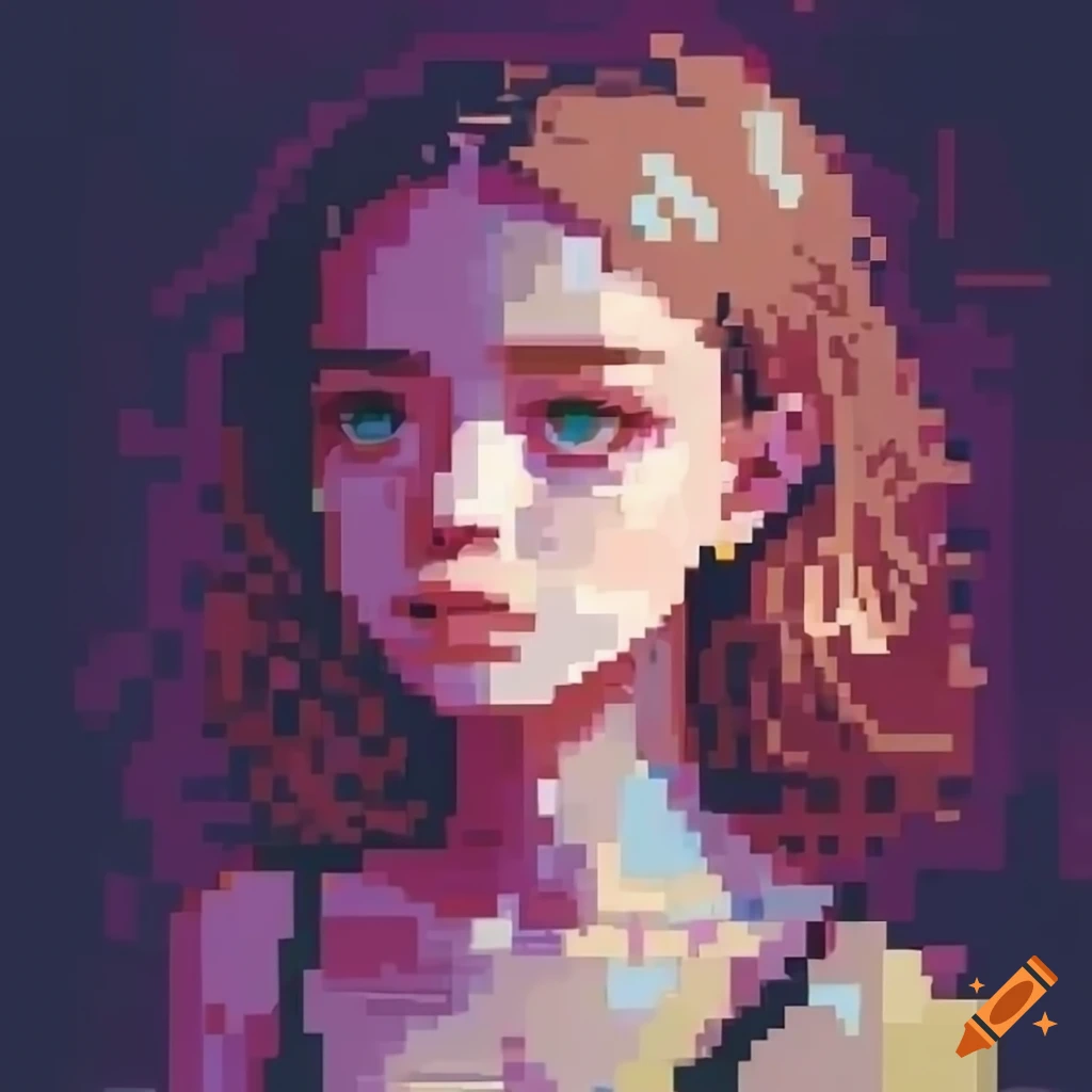 Anime girl with detailed quadrilinear shading in a 90s-style pixel art