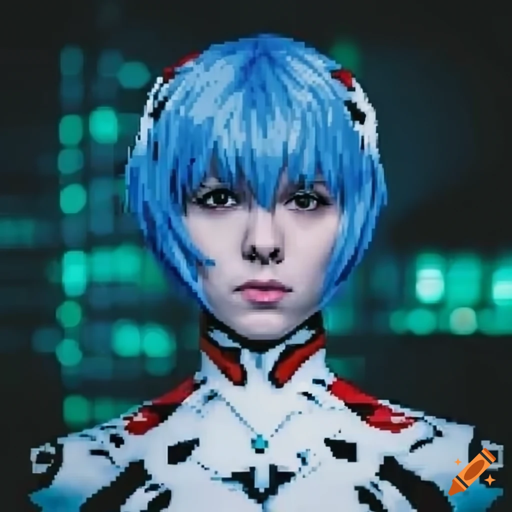 Pixel art portrait of rei ayanami cosplay by scarlett johansson on Craiyon