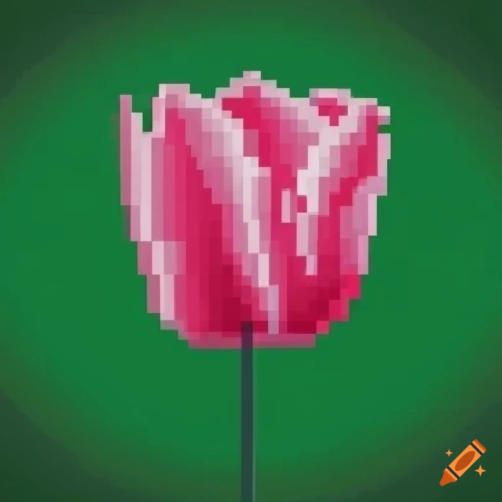 Pixel art of a pink tulip blooming in a garden on Craiyon