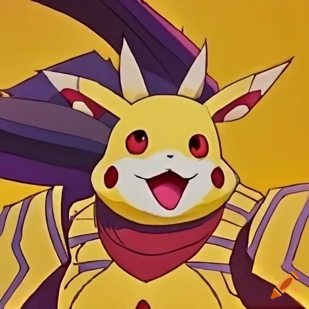 Anthro Raichu warrior in fantasy armor with 1980s retro anime style