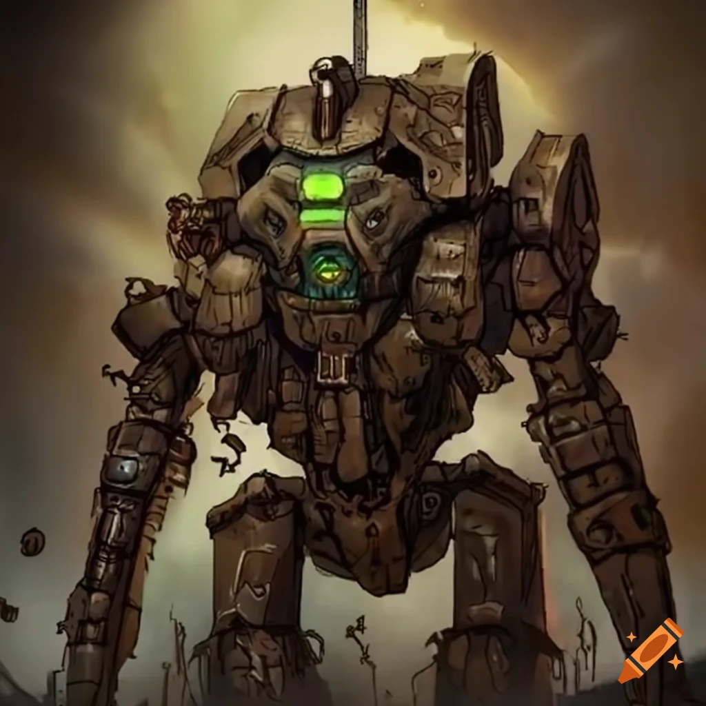 Eldritch nuclear-equipped mech of bone, flesh, and iron