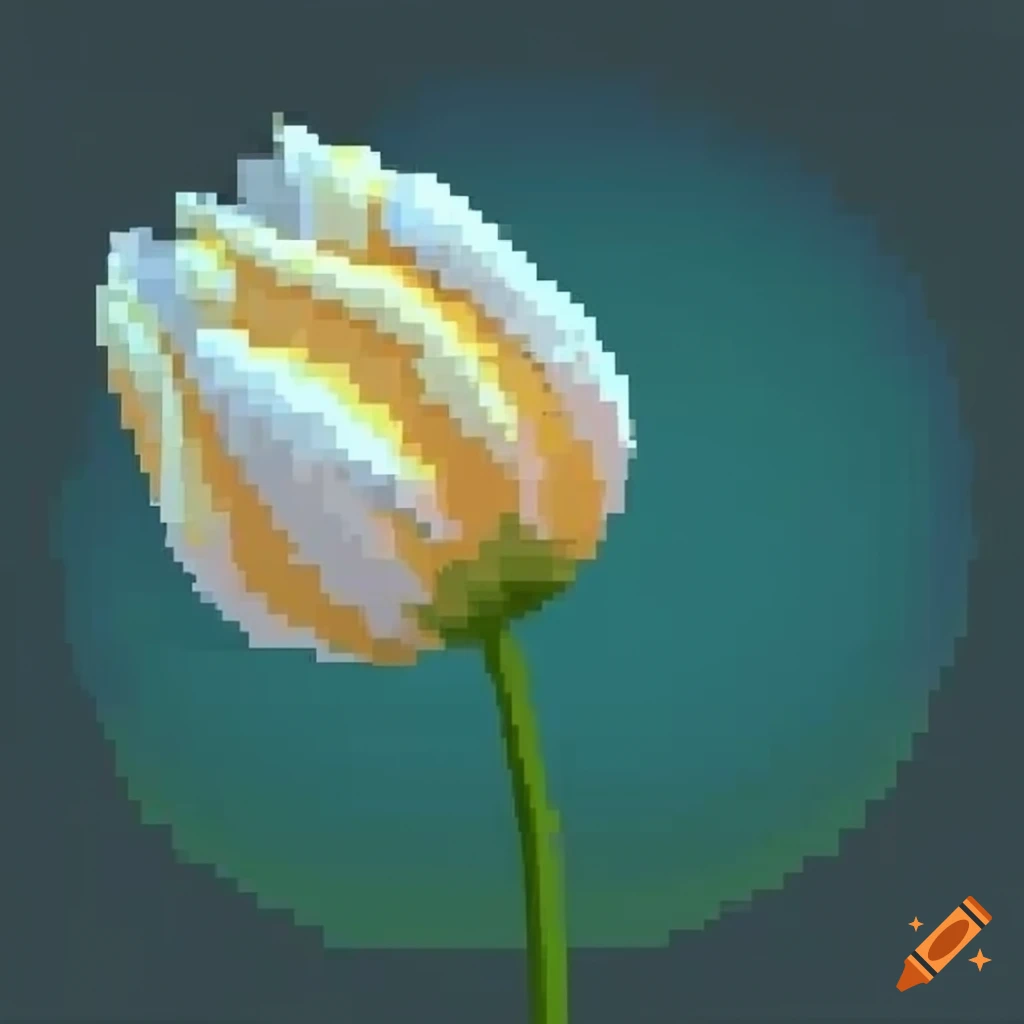 Pixel art of a blooming white tulip on Craiyon