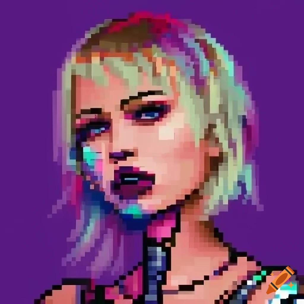 Pixelart portrait of a Russian android cyborg girl on a cyberpunk skyscraper