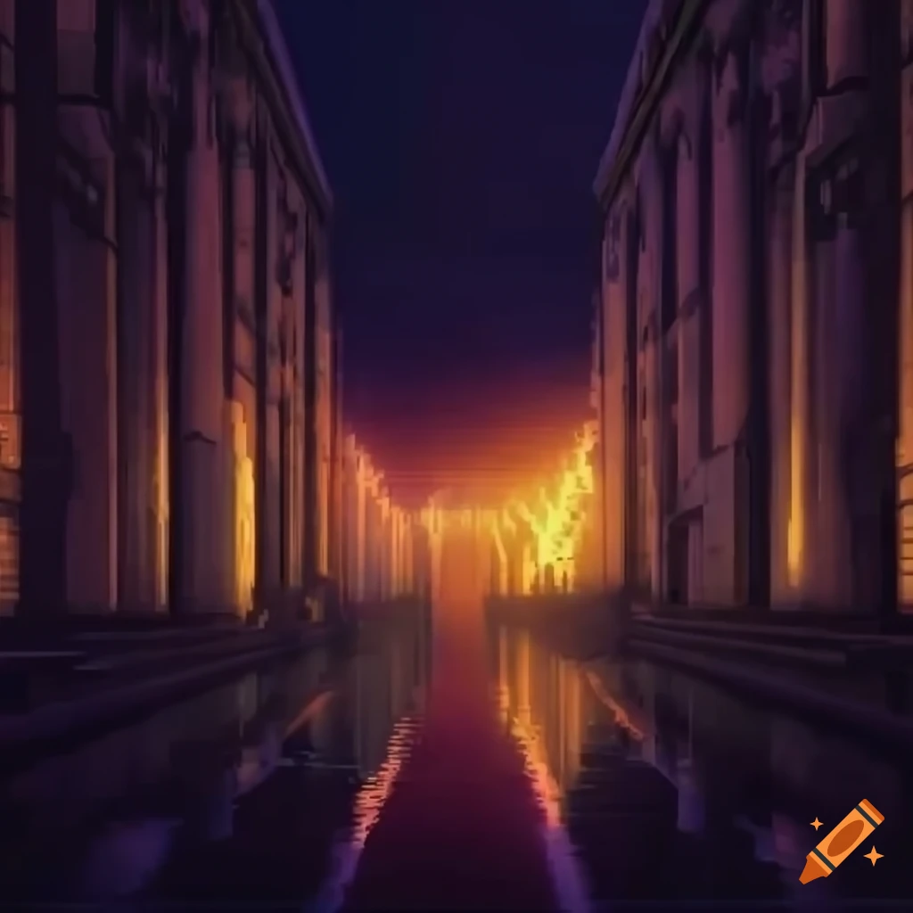 Pixel art promotional photo of a library with CCTV at night