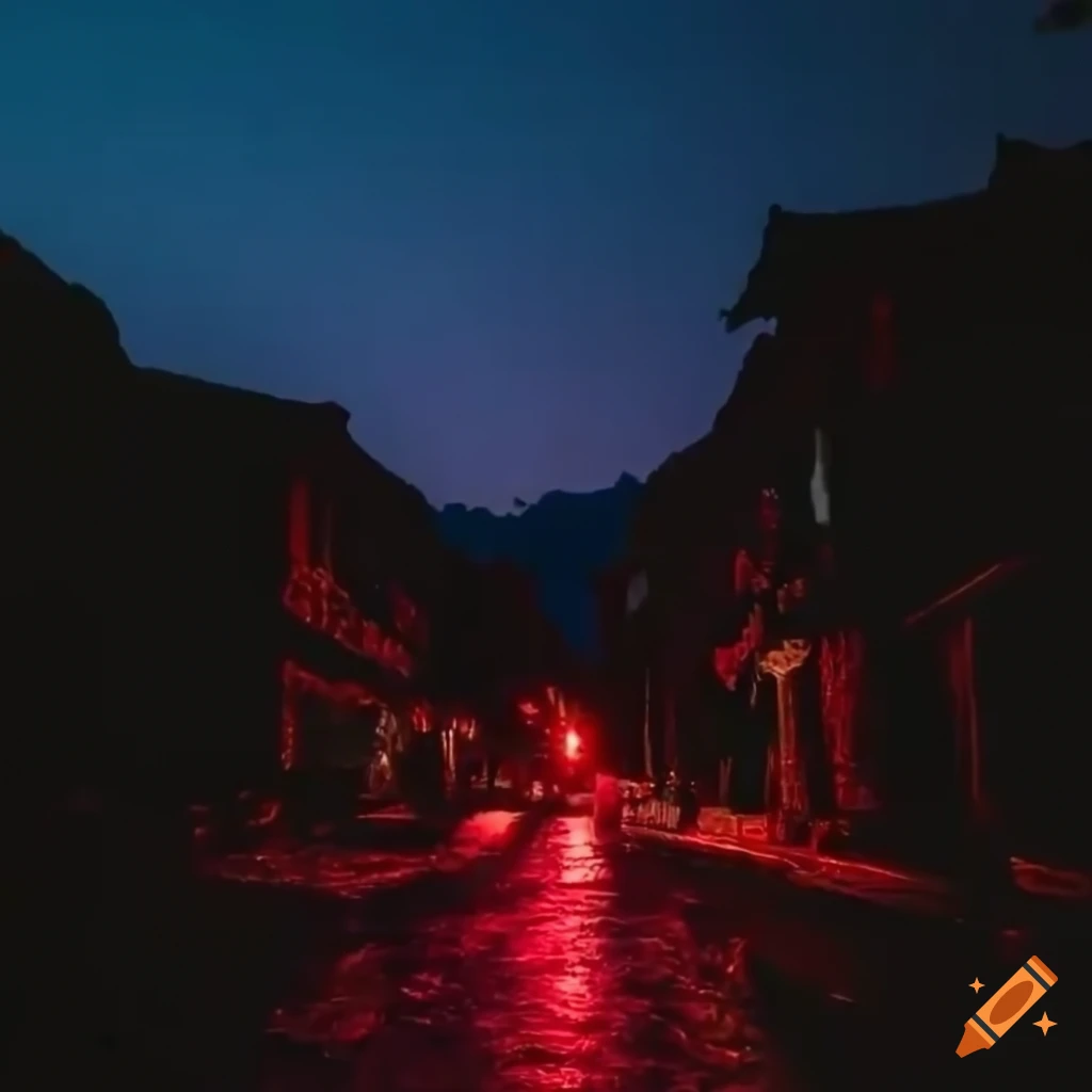 Scenery on a mountain, a road passing towards a black gate, warm evening with two cups of sake, a sweet and sweet in a setting