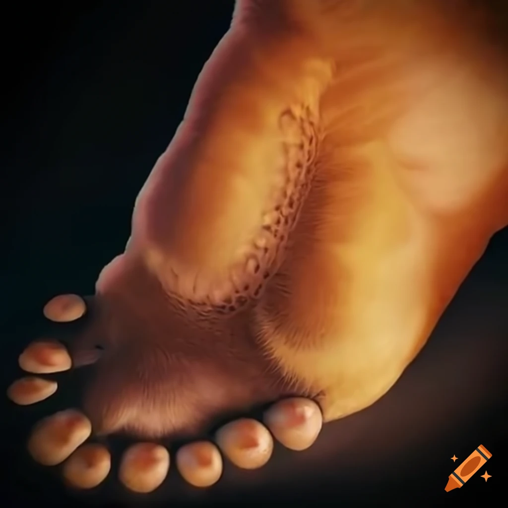 Detailed close-up of Simba's furry feet