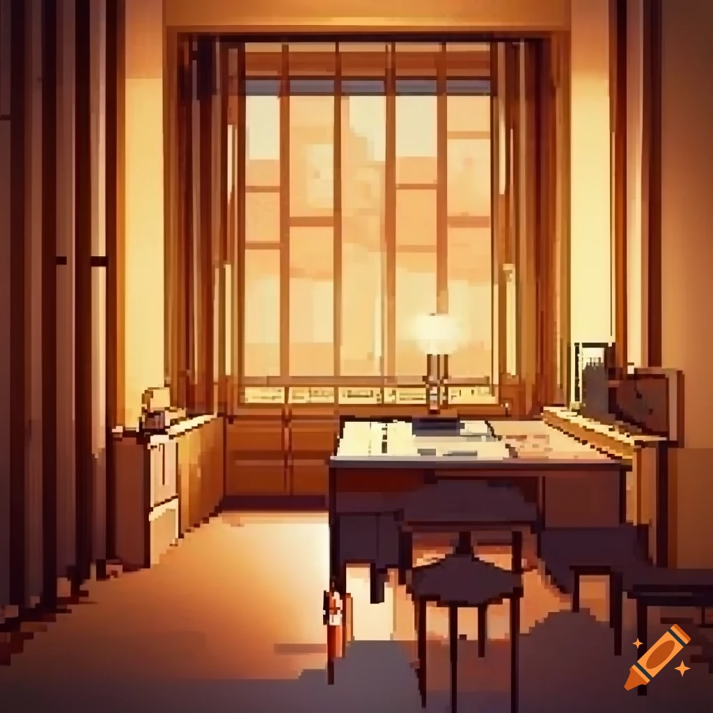 Pixel art promotional photo for a rental apartment with detailed ...