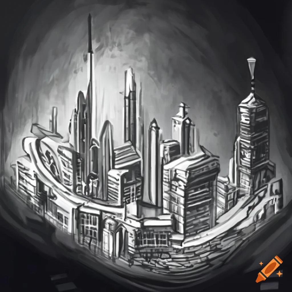 Isometric lunarpunk cityscape