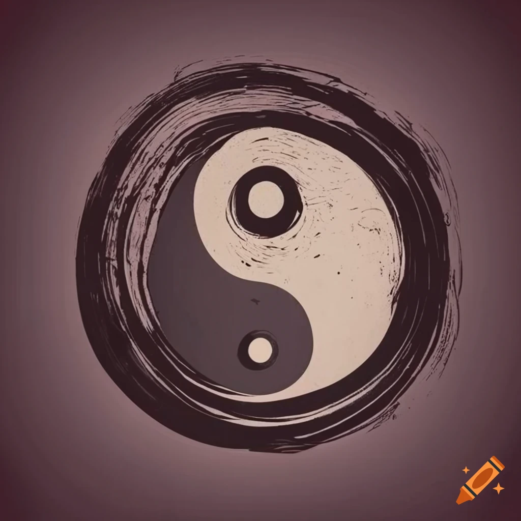 Retro yin and yang symbol with enso zen symbol in vintage monochrome