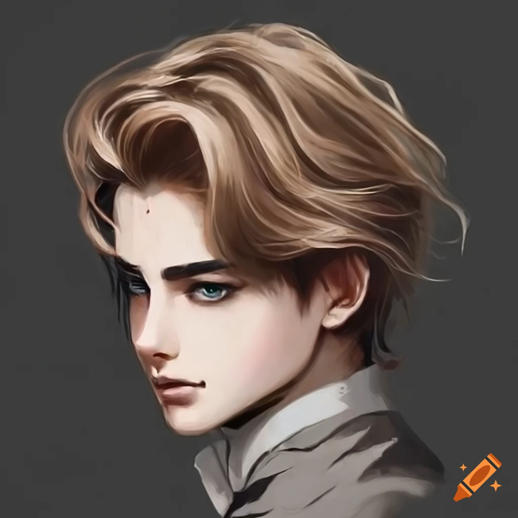 Portrait of a young man with light brown wavy hair in 1900s fashion ...
