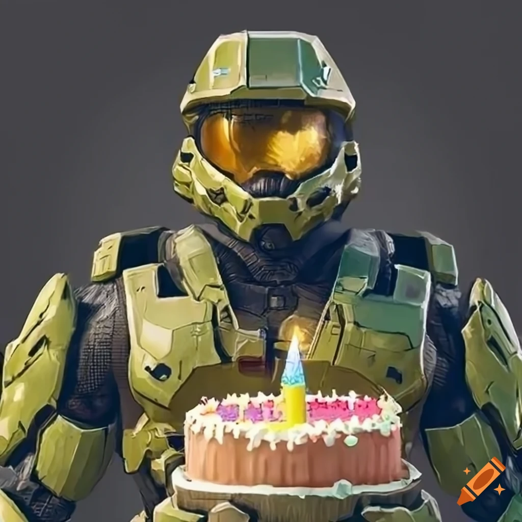 Master Chief celebrating Halo 2's 10th anniversary with birthday cake ...
