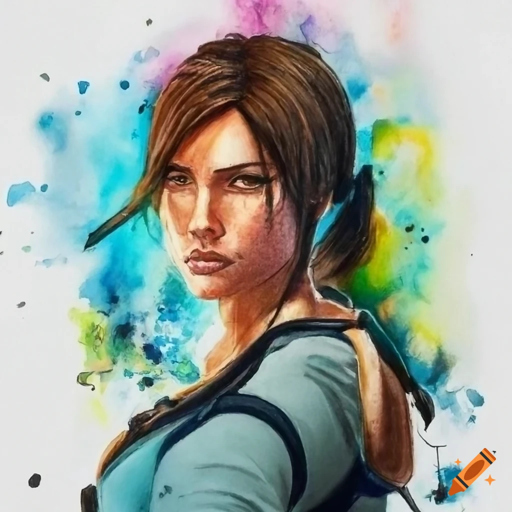 Detail drawing of lara croft in action attire on Craiyon