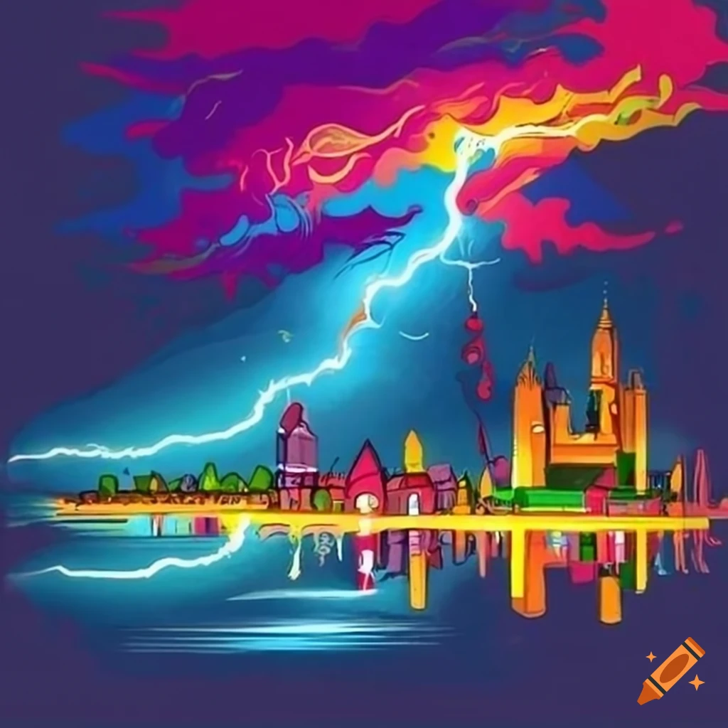 Stunning naive style artwork of electricity and thunder
