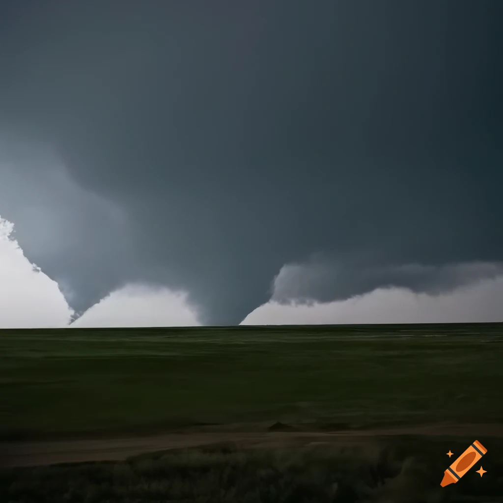 Two tornadoes over the plains with a dark sky in high quality on Craiyon