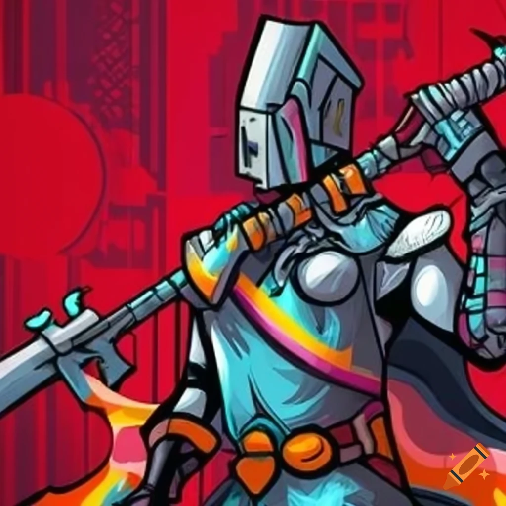 Dark fantasy cybernetic templar hero in a comic illustration