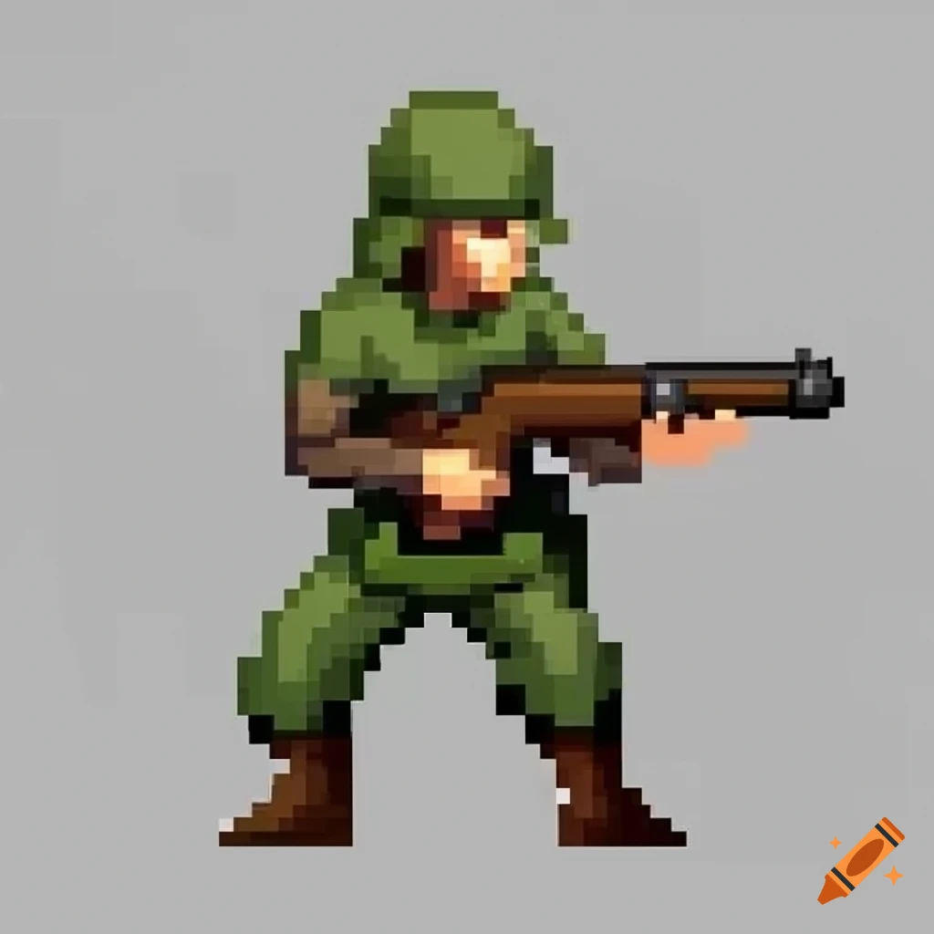 RPG pixel art sprite of a World War Two soldier with a rifle