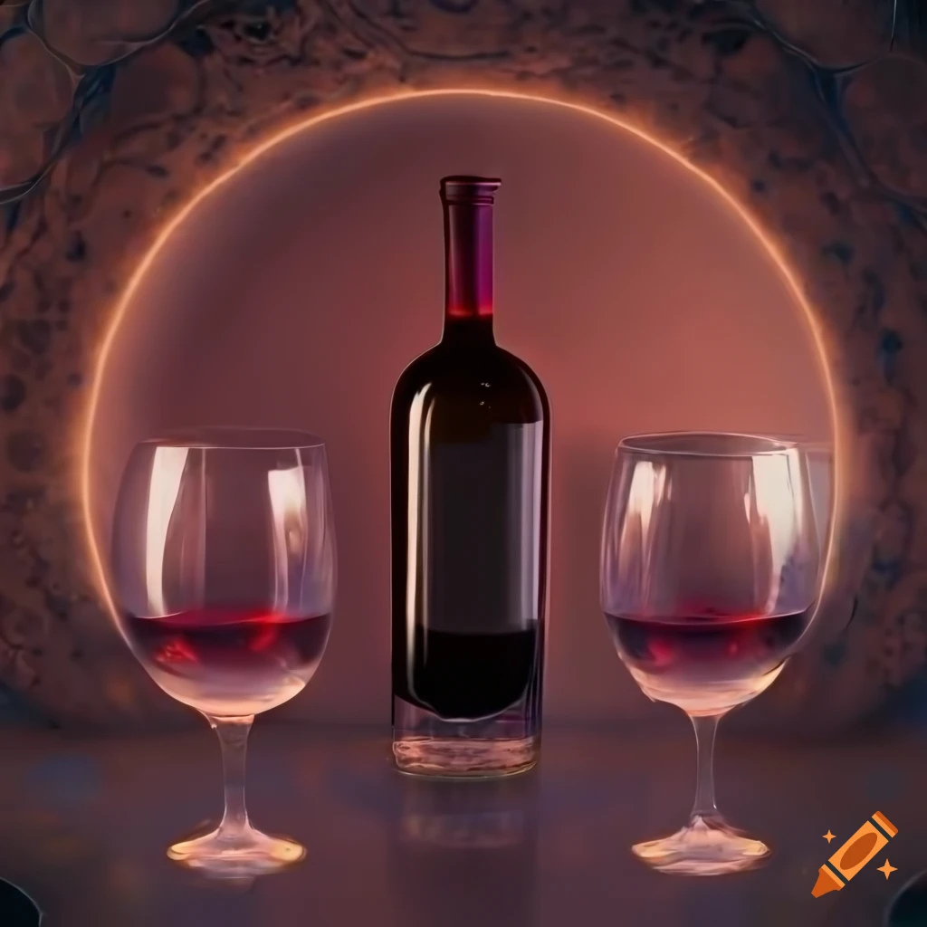 Round matzah and four glasses of red wine in an elegant setting