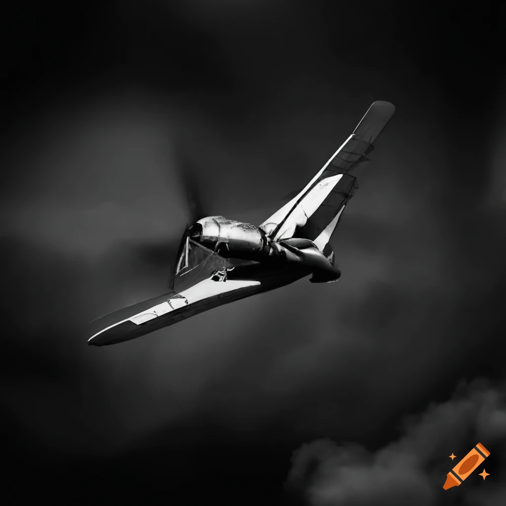 Steampunk P-51 Mustang WWII fighter plane in high contrast black and white