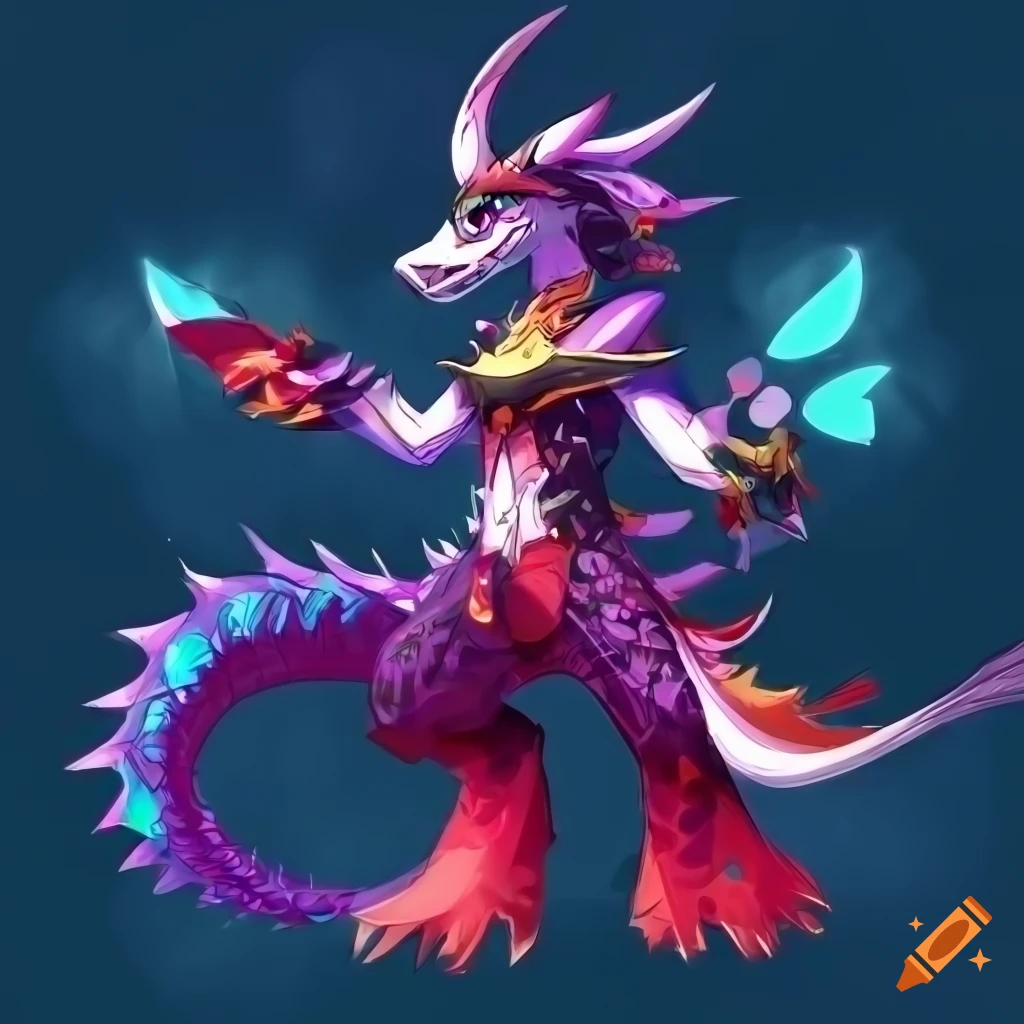 Fantastical flamboyant dragon pangolin animal hybrid in anime style