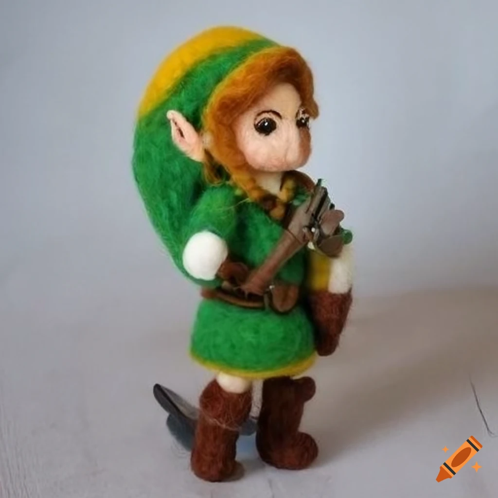 Realistic felted wool figurine of Link character