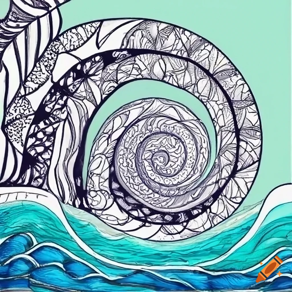 Ocean waves in zentangle style drawing